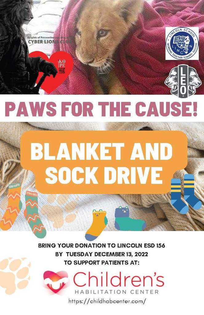 Sock and Blanket Drive flyer (English)